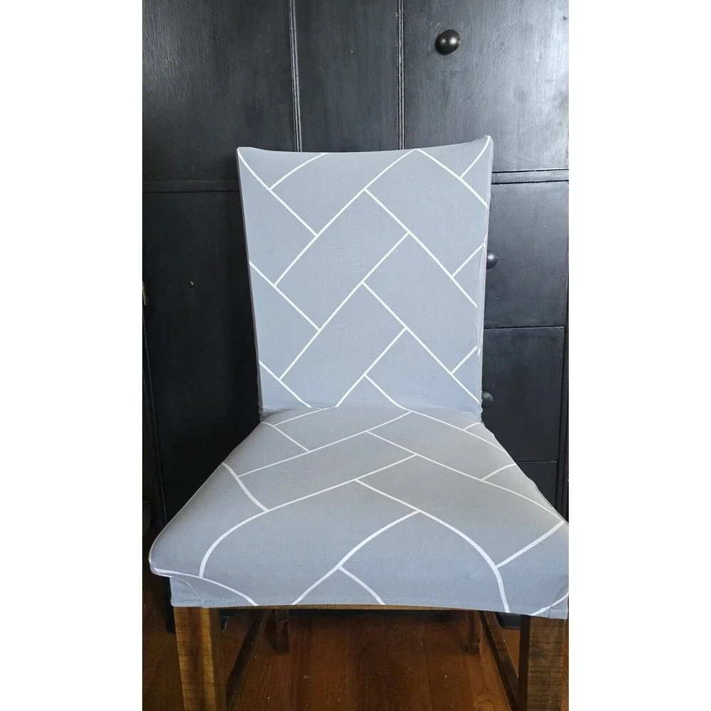Chair Covers Set of 6 Gray‎ Diamond Stretch Soft for Dining Room Chairs Fitted